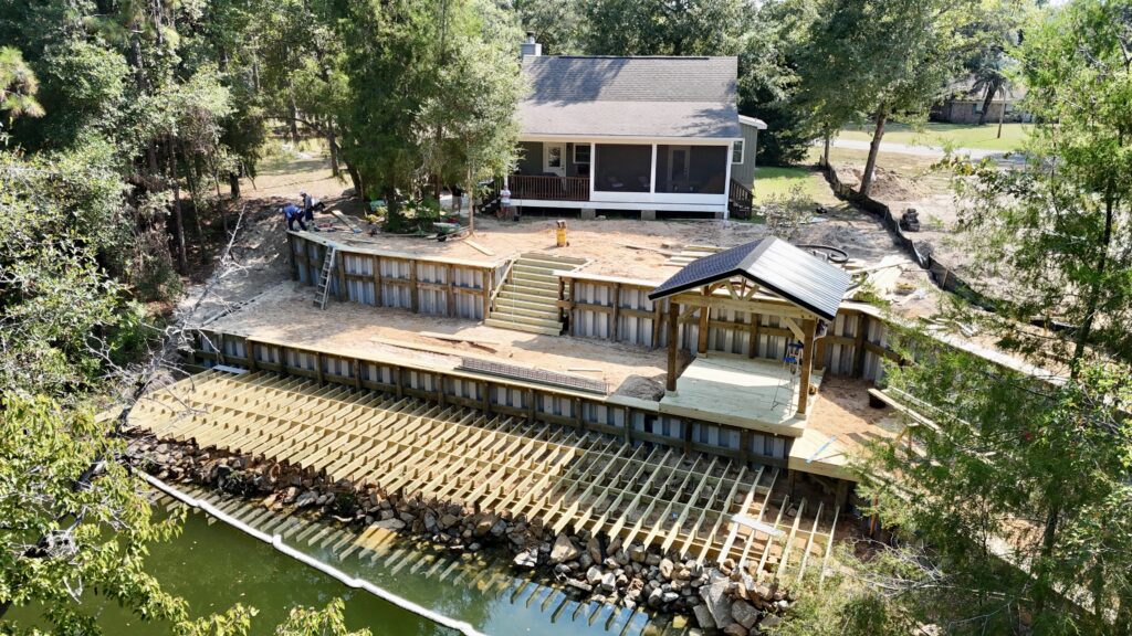 Seawall or retaining wall to reinforce waterfront property